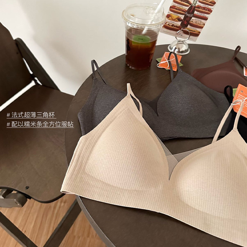 法式深V三角杯内衣女小胸聚拢果冻胶舒适固定杯无痕网纱文胸 薄款|undefined