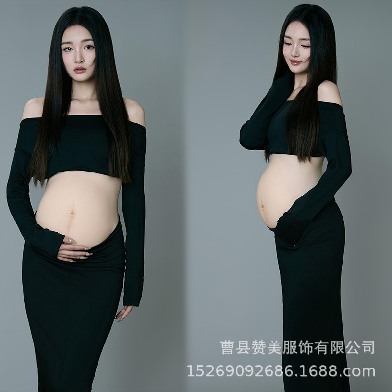 Photo Studio Pregnant Women Photo Shoot Clothing New Black Simple Style Theme Pregnant Mother Indoor Photo Shoot at Home Photo Studio Pregnant Women Photo Shoot Clothing New Black Simple Style Theme Pregnant Mother Indoor Photo Shoot at Home