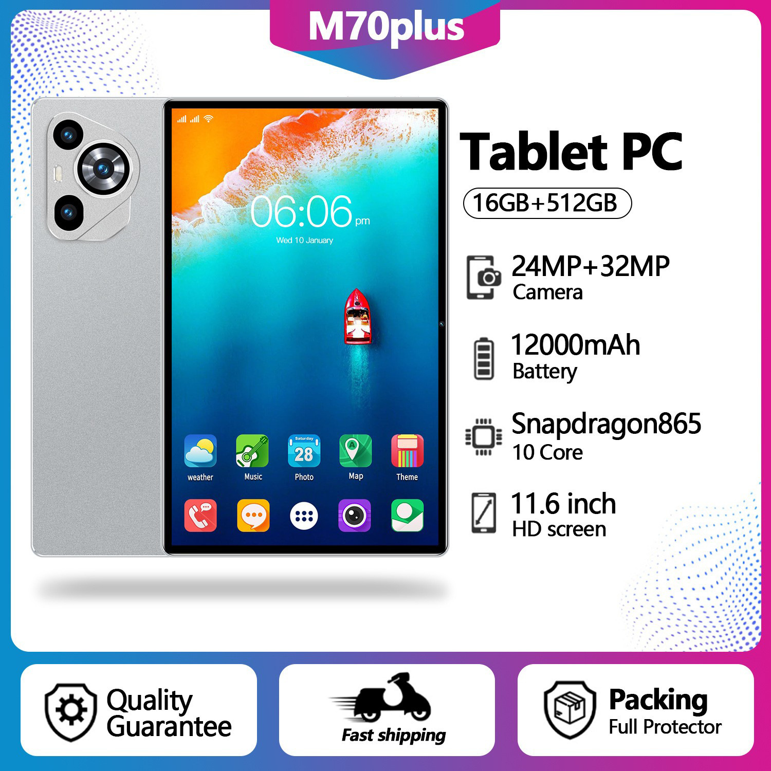 2025Ozon New Manufacturer Wholesale Spot Cross-Border E-Commerce 10inch Tablet M70Plus Android 15