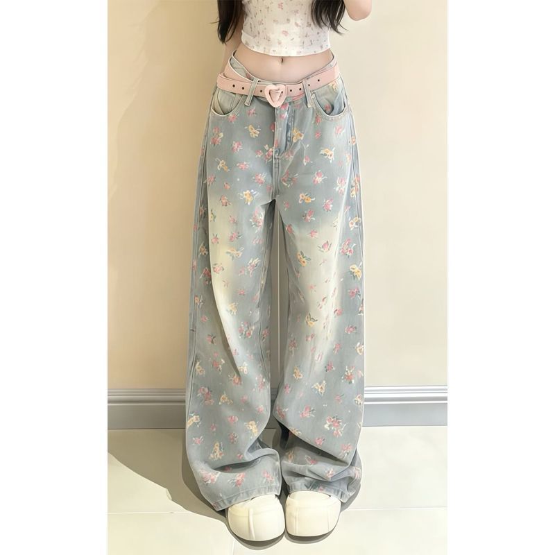 High-Waist Floral Denim Jeans