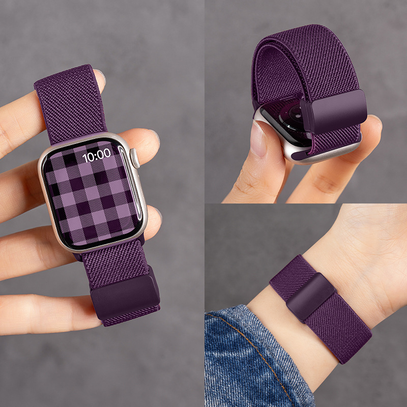 Suitable for Apple Iwatchs11 Woven Magnetic Buckle S9 Plain Weave S10 Watch Strap S8 New Smart Se New Year Red