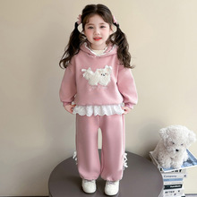 女童加绒套装2025新款洋气女宝宝秋装时髦衣服儿童冬季连帽卫衣潮