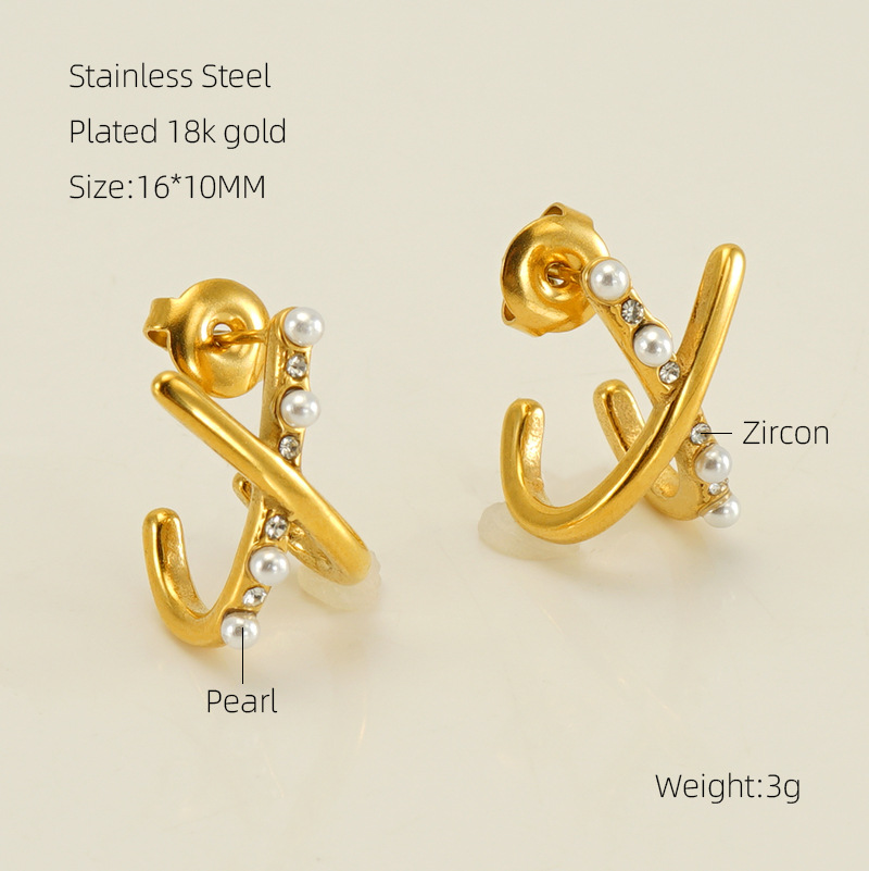 Cruzar la frontera europea y americana de acero de titanio X Cruz perla pendientes de alto grado pendientes de moda elegantes pendientes de acero inoxidable pendientes de las mujeres