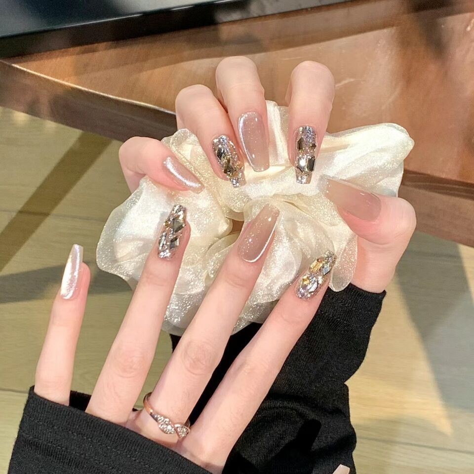 10 piezas de armadura de vestir de ojo de gato, armadura hecha a mano prefabricada, parche de uñas de estilo nacional, uñas terminadas, estilo extraíble