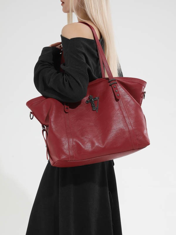 Bolsa de moda retro de gran capacidad simple de textura sólida de alta calidad, bolso de brazo de mujer de todos los días.