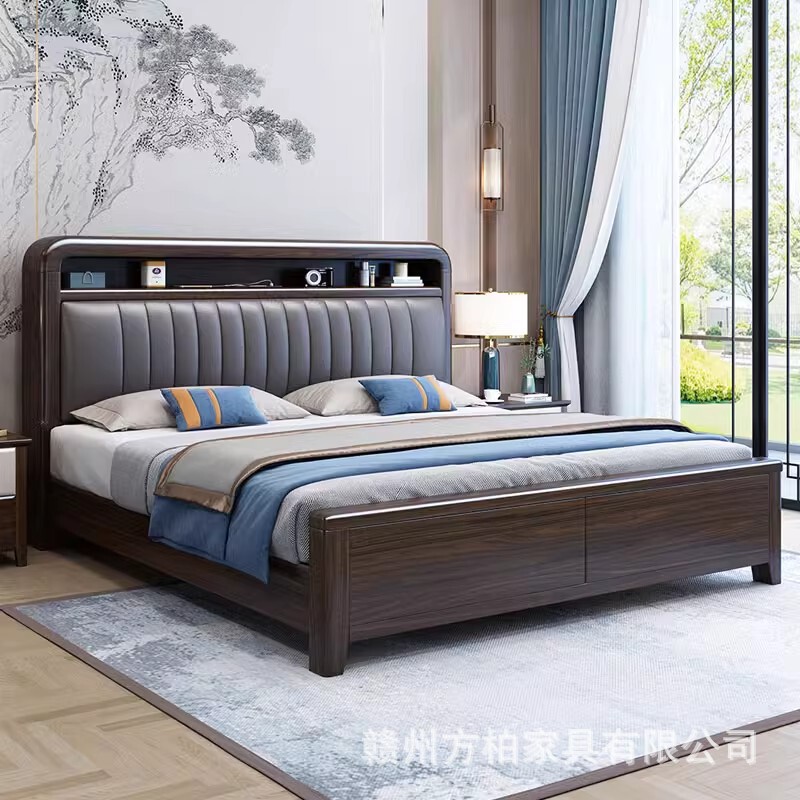 Zijin Sandalwood Solid Wood Bed 1.8 m Double Bed New Chinese Style Light Luxury Master Bedroom 1.5 m Leather Soft Bag Storage Wedding Bed Zijin Sandalwood Solid Wood Bed 1.8 m Double Bed New Chinese Style Light Luxury Master Bedroom 1.5 m Leather Soft Bag Storage Wedding Bed