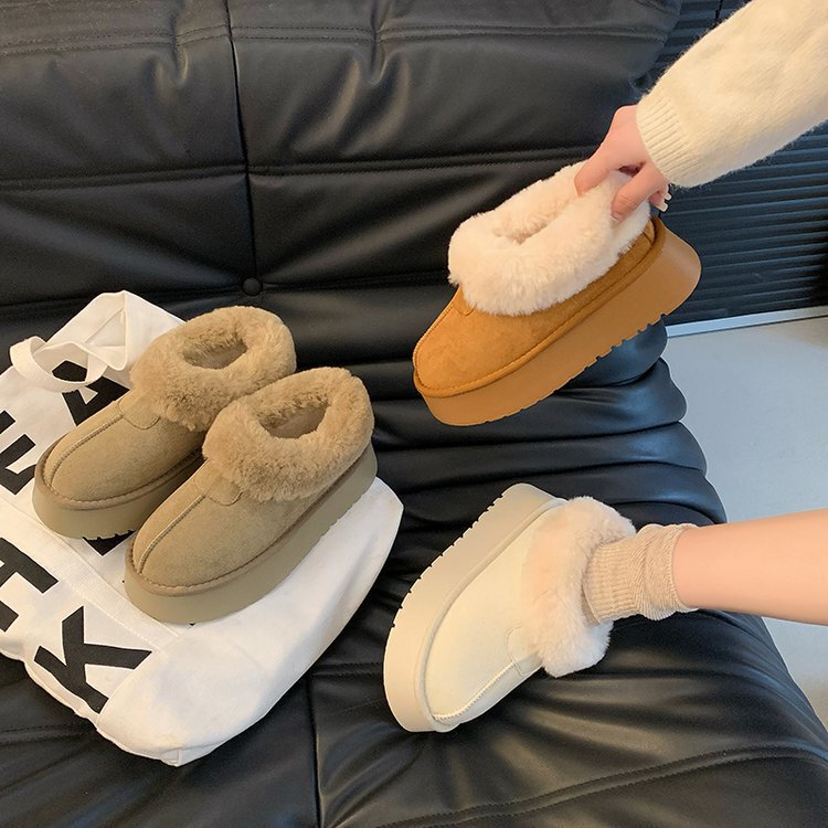 Winter New Thick-Soled Fleece-Lined Warm Snow Boots for Women, Suede Cotton Shoes, Thick Velvet Platform Soles, Heightening, Versatile for Daily Use