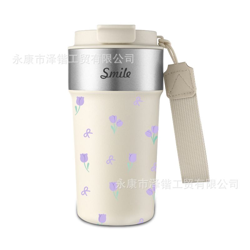 跨境304不锈钢咖啡杯 带提绳便携保温杯高颜值户外车载双饮水杯|undefined