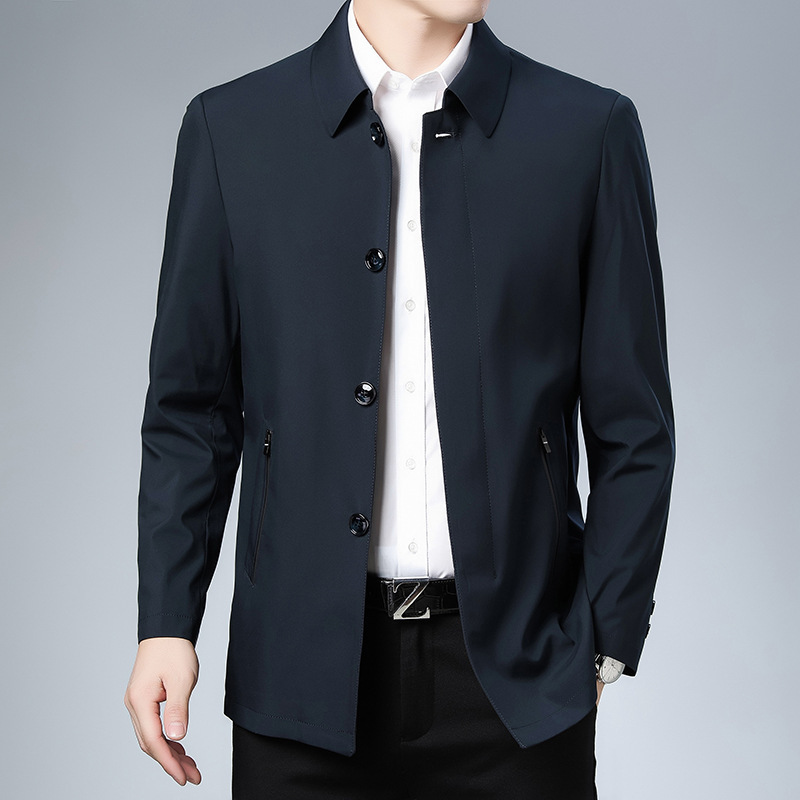 2025 秋メンズパーカーウインドブレーカーファッションカジュアルビジネスジャケットルーズシンプルなラペルコートクロスボーダー卸売