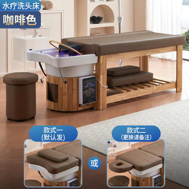 Todo el estilo tailandés de madera maciza reclinar barbería barbería cabello cama de tratamiento de pies de cerámica de alta gama en la cama de lavado de cabello