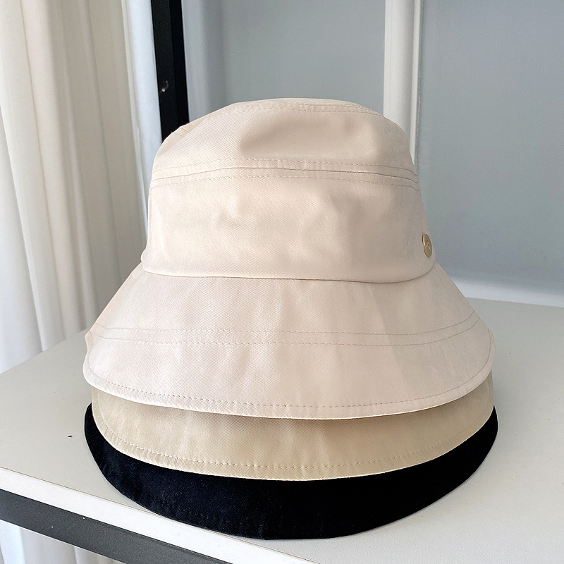 素款前大后小简约渔夫帽女夏季新款时尚小标装饰遮阳盆帽防晒布帽
