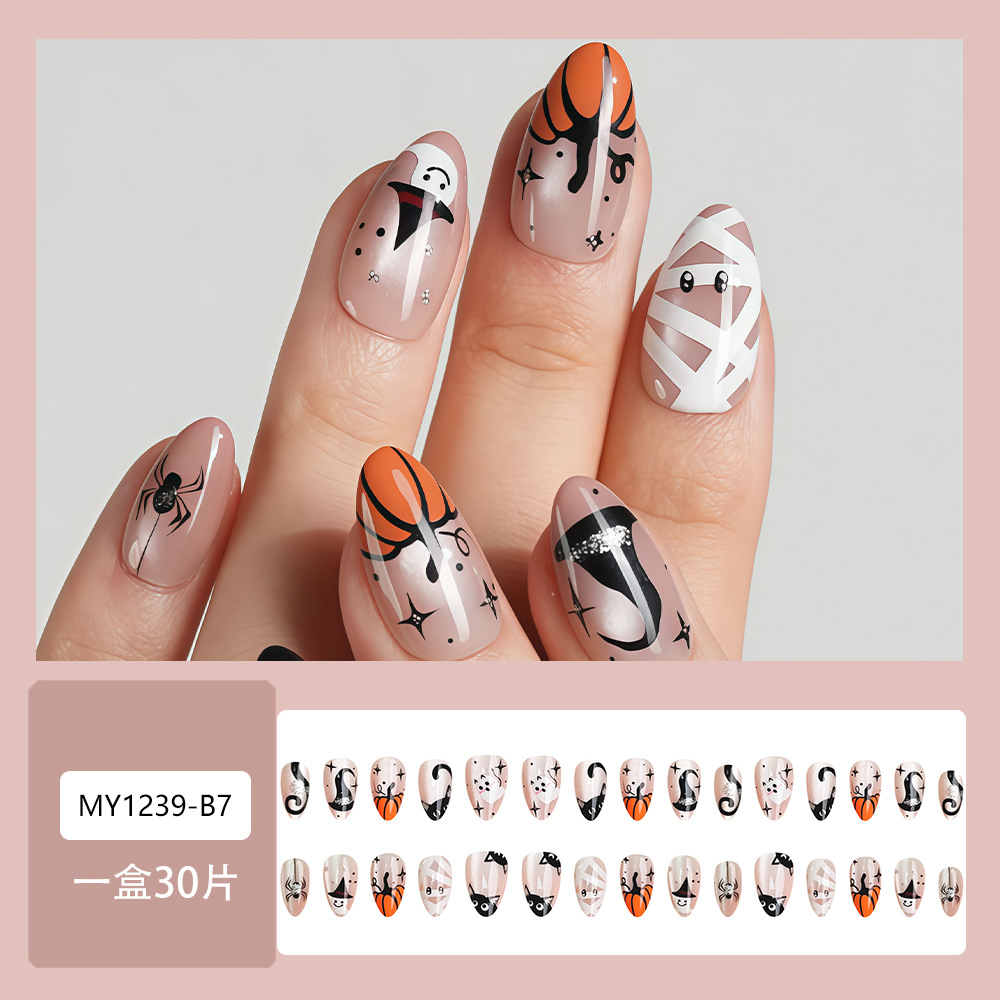 Europa y América Halloween ojo de gato usar uñas 30 piezas atmósfera de vacaciones de uñas dulces y frescas parches de uñas mezclados
