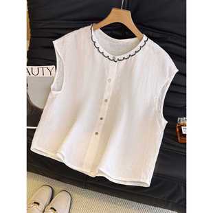 Korean Style Super Nice Sleeveless Round Neck Shirt for Women Summer Pure Linen Thin Vest Vest Outer Top Shirt