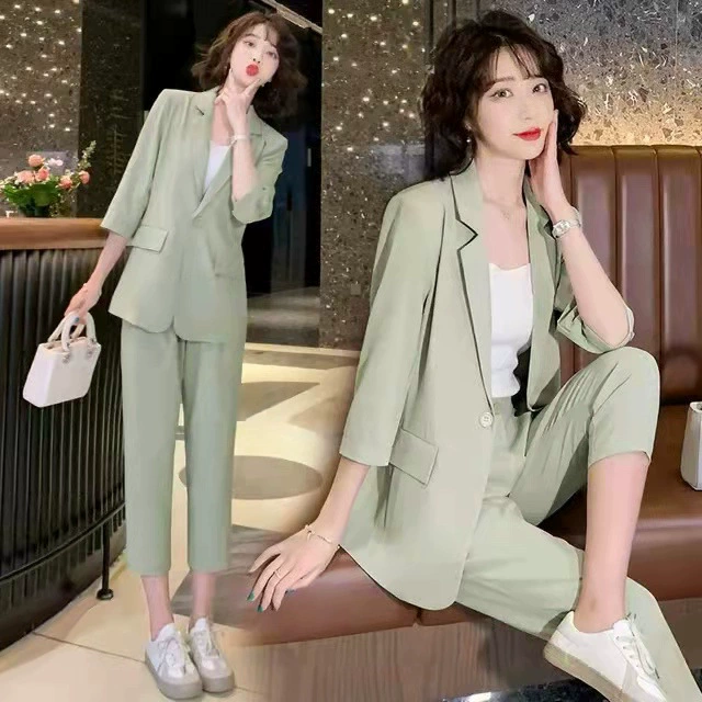 Костюм-пиджак женский летний новый модный темперамент толстый мм профессиональный костюм повседневный сетка красный костюм 8019