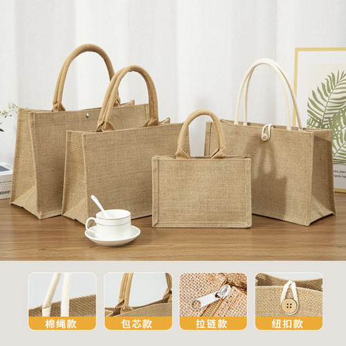 Hand-held linen bag DIY canvas hand-painted eco-friendly shopping bag jute rice box bag cotton linen fashionable linen handbag