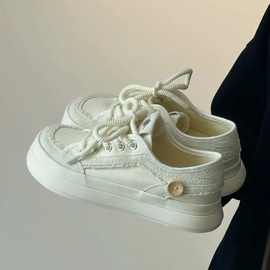 奶fufu芒果头可爱厚底帆布鞋女2024新款透气休闲小白鞋百搭板鞋子