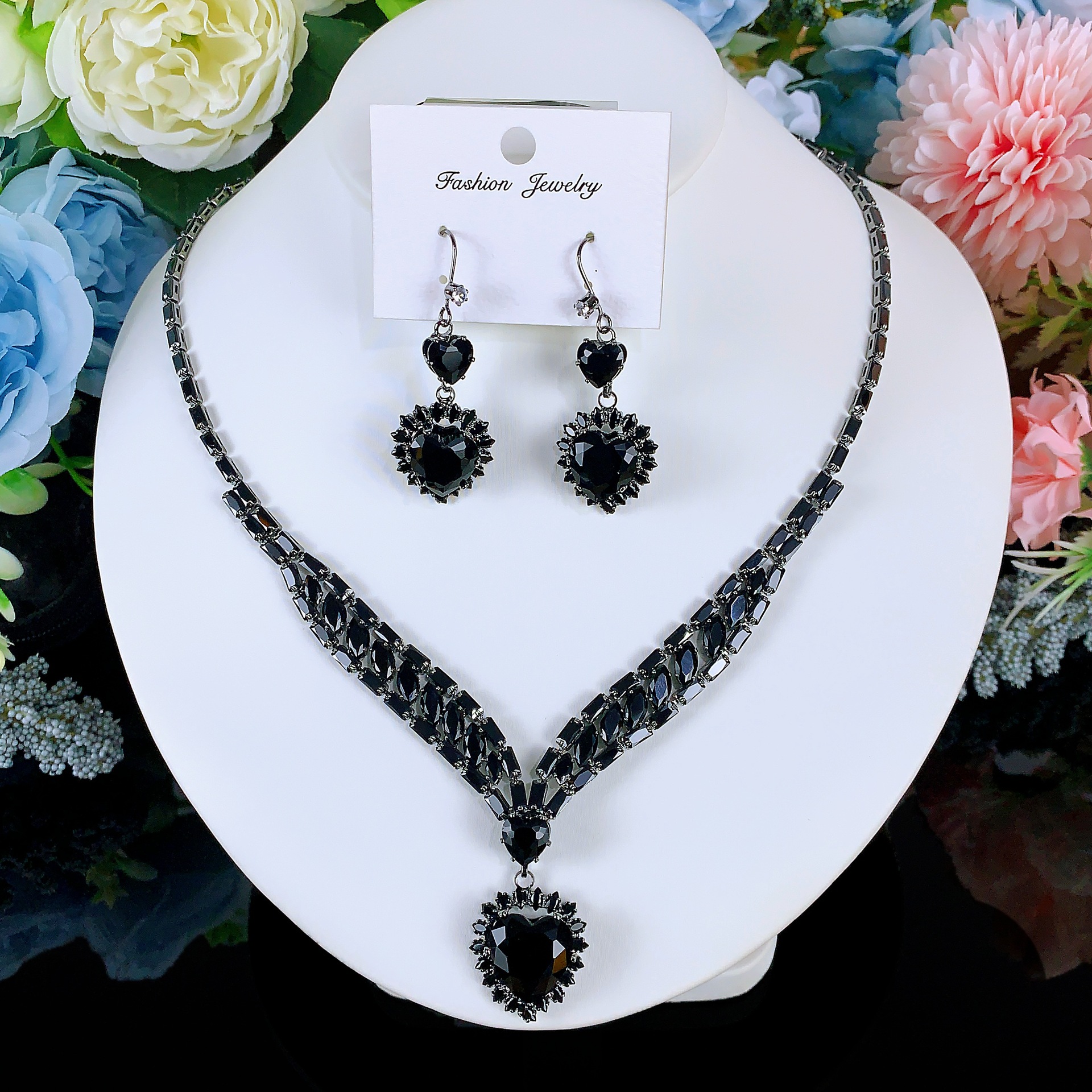 Collar de color de la industria pesada amazona orejas joyas set de moda de lujo vestido de novia cena joyas de zircon mujer image 56