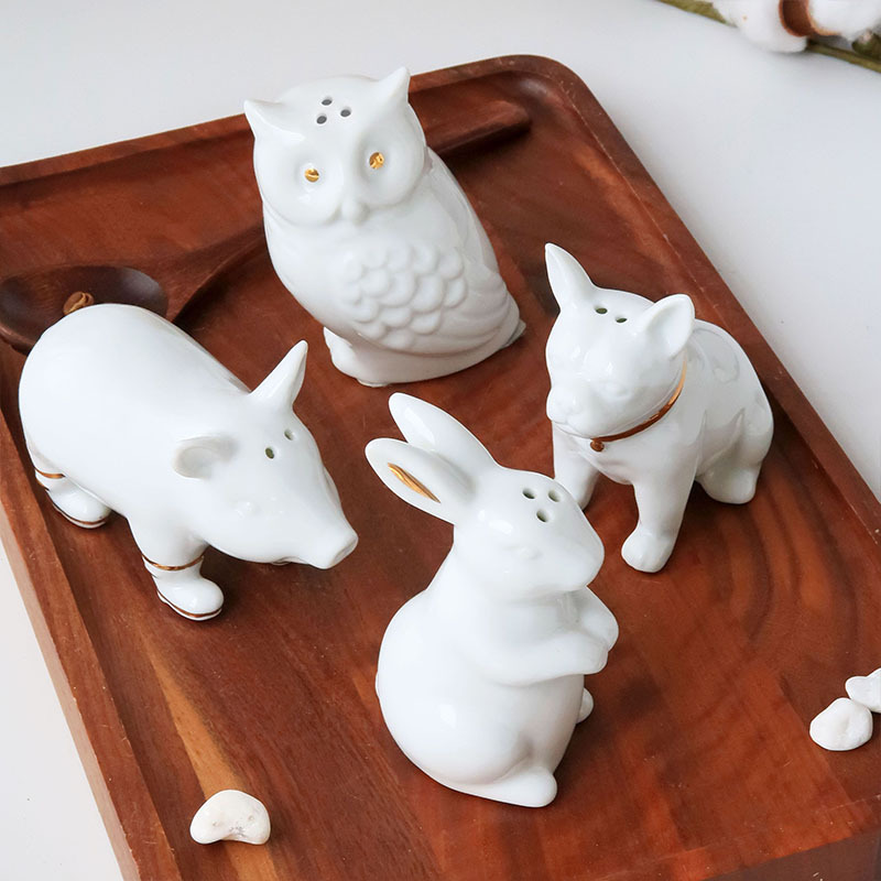 创意动物椒盐瓶子厨房调料味具3D造型可爱陶瓷调味罐套装胡椒粉瓶
