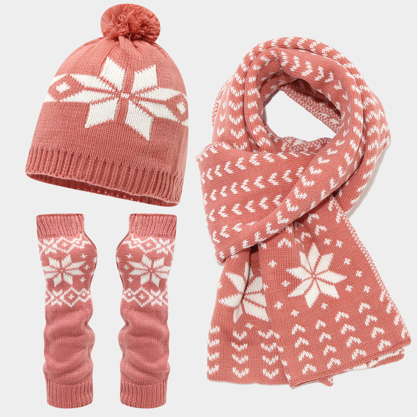 Calentamiento de tres piezas para mujeres y hombres de invierno de Navidad tormenta de nieve patrón de tejer sombrero bufandas guantes de frío moda