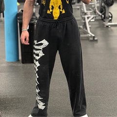 YOUNGLA 2025 新アメリカンスポーツパンツジムボディービルランニングトレーニングパンツコットンプリントワイドレッグパンツ
