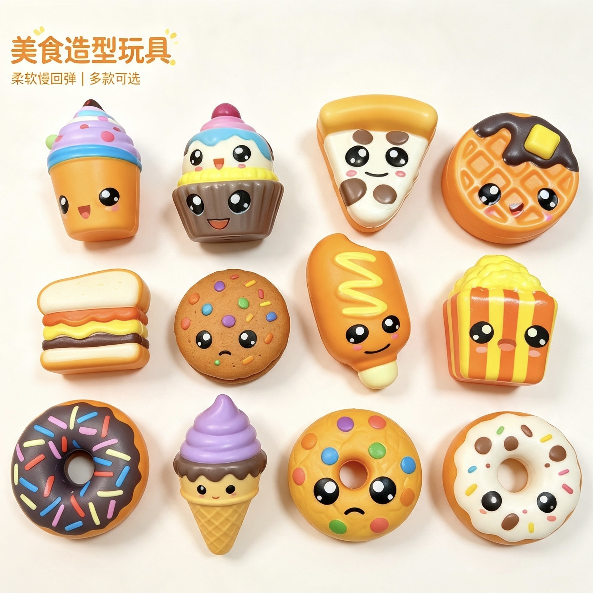 Nuevos productos de venta caliente simulación bocadillos hot dog donuts helado rebote lento pellizco de compresión juguete fábrica de cabello recto image 3