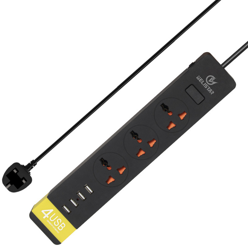 厂家供应国际通用孔插板排插插线板2米线带USB万能接线板插板