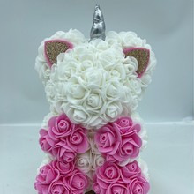 猫咪创意礼物圣诞跨境圣诞节25厘米玫瑰熊小熊花束外贸批发仿真花