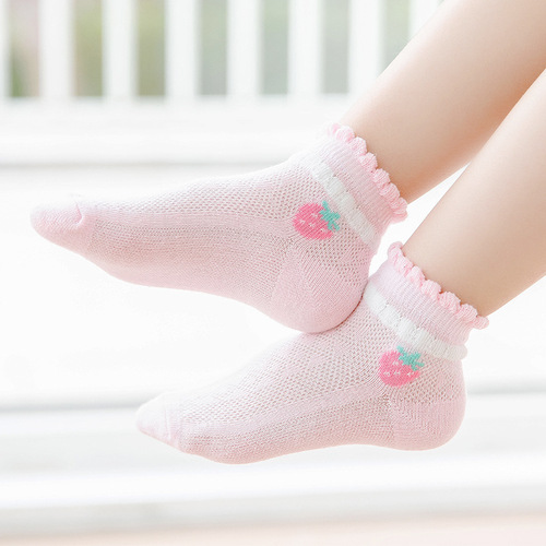 Children's socks summer mesh girls lace strawberry socks cotton baby socks sweat-absorbent breathable children's socks wholesale