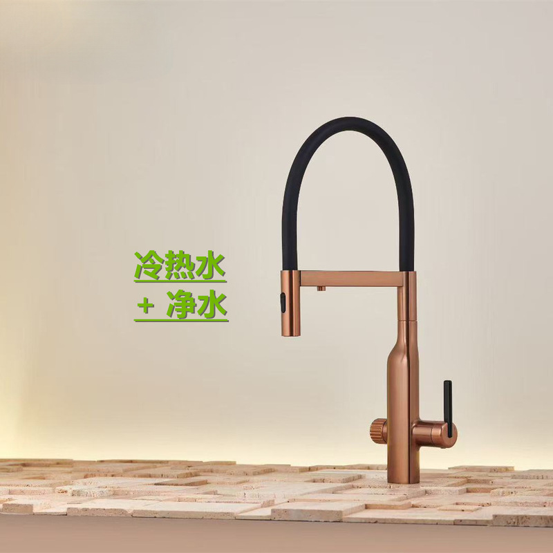 Italian Brand Three-In-One Kitchen Faucet with Hot and Cold Water, Water Purification, Pull-Out and Rotating Features for Sink