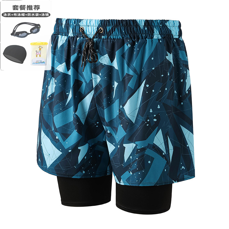 navy blue 001-7 men's swimming trunks three-piece set