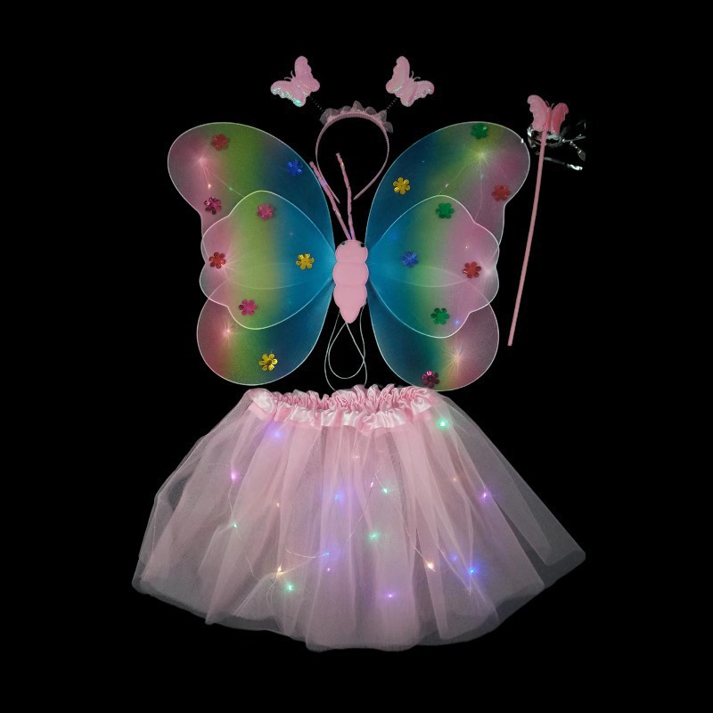 Alas de mariposa luminosa de dos capas con alas de lámpara de tres piezas conjuntos de espaldas accesorios de rendimiento de juguetes pequeños