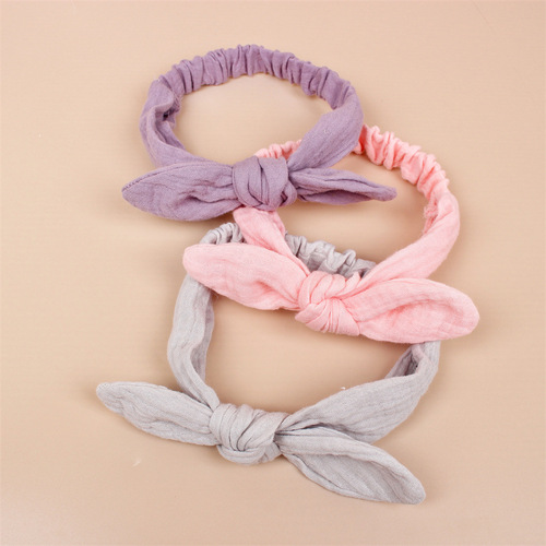 3 Pack of Baby Cotton Bunny Ear Headbands, European and American Girls' Bonnet Protectors with Butterfly Bow Hair Accessories Set for Children