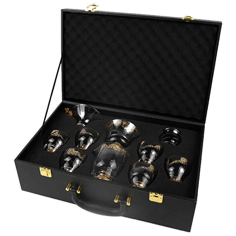 Conjunto de té de vidrio retro chino con lámina de oro creativo de alto valor de cara taza de té kung fu taza de copas de copas de alta calidad caja de regalo