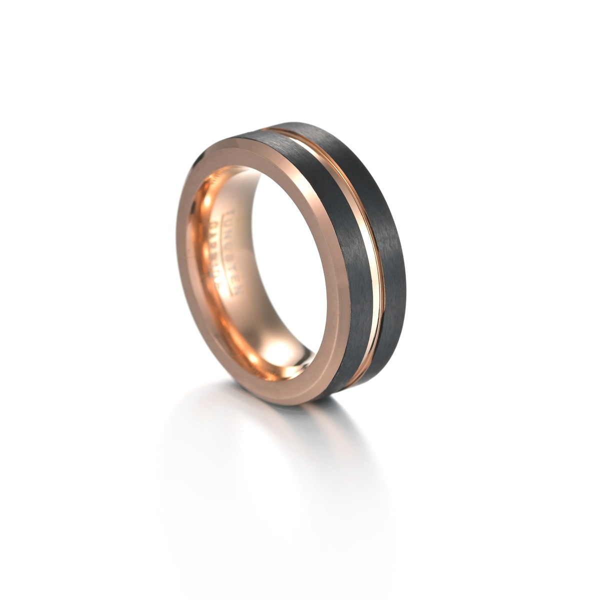 Fashion Rose Gold Black Tungsten Steel Ring display picture 4