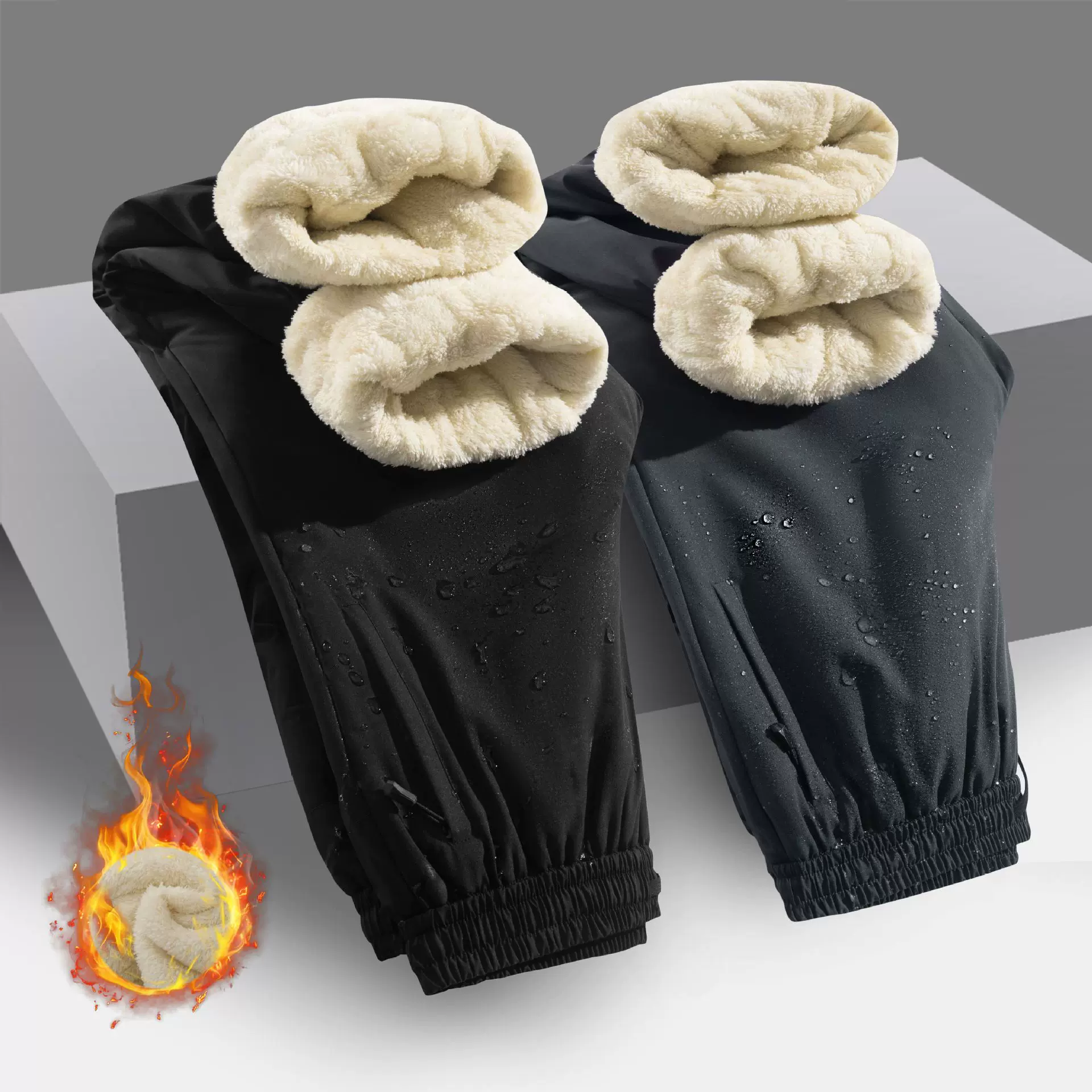 秋冬季羊羔绒运动裤加绒加厚外穿东北棉裤男士休闲保暖长裤