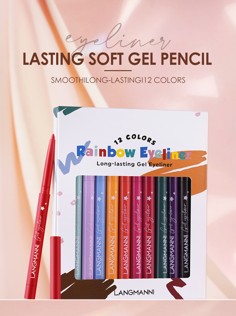 The Langmanni 12-color eyeliner set is not prone to smudging. It is a matte colored eyeliner set Specification drawing