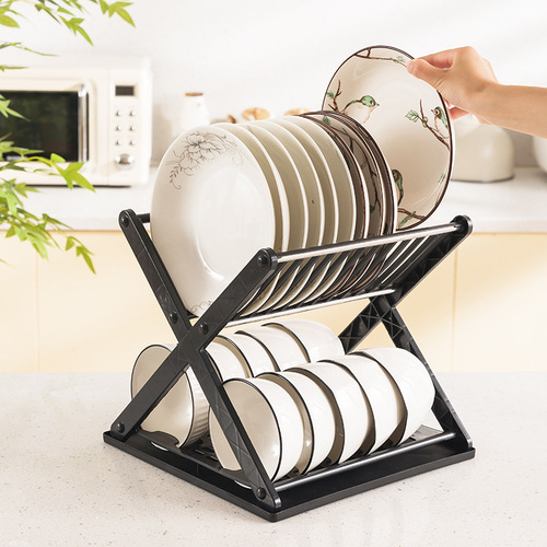 Small kitchen dish storage rack desktop two-layer large-capacity dinner plate drain rack simple removable dish rack