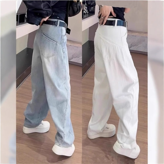 plus size American Retro Machete Jeans Women's 2025 Spring New chubby girl Loose Slimming Straight Leg Wide Leg Pants