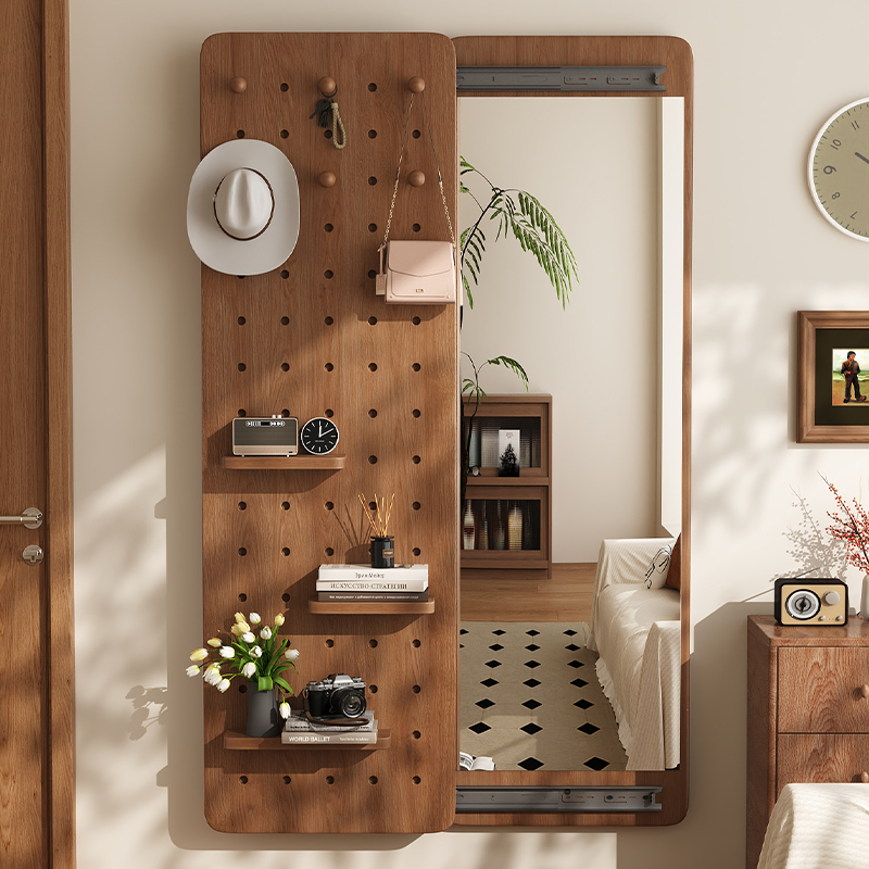 Household Perforated Board Dressing Mirror, Simple Hidden Sliding Full-Length Mirror, Bedroom Fitting Mirror, Living Room Integrated Mirror