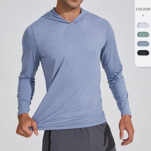 Casual Fitness Sports Quick-Dry Men's Solid Color Hooded Sweatshirt Outdoor Running Cycling Basketball Training Long-Sleeve Men's T-Shirt