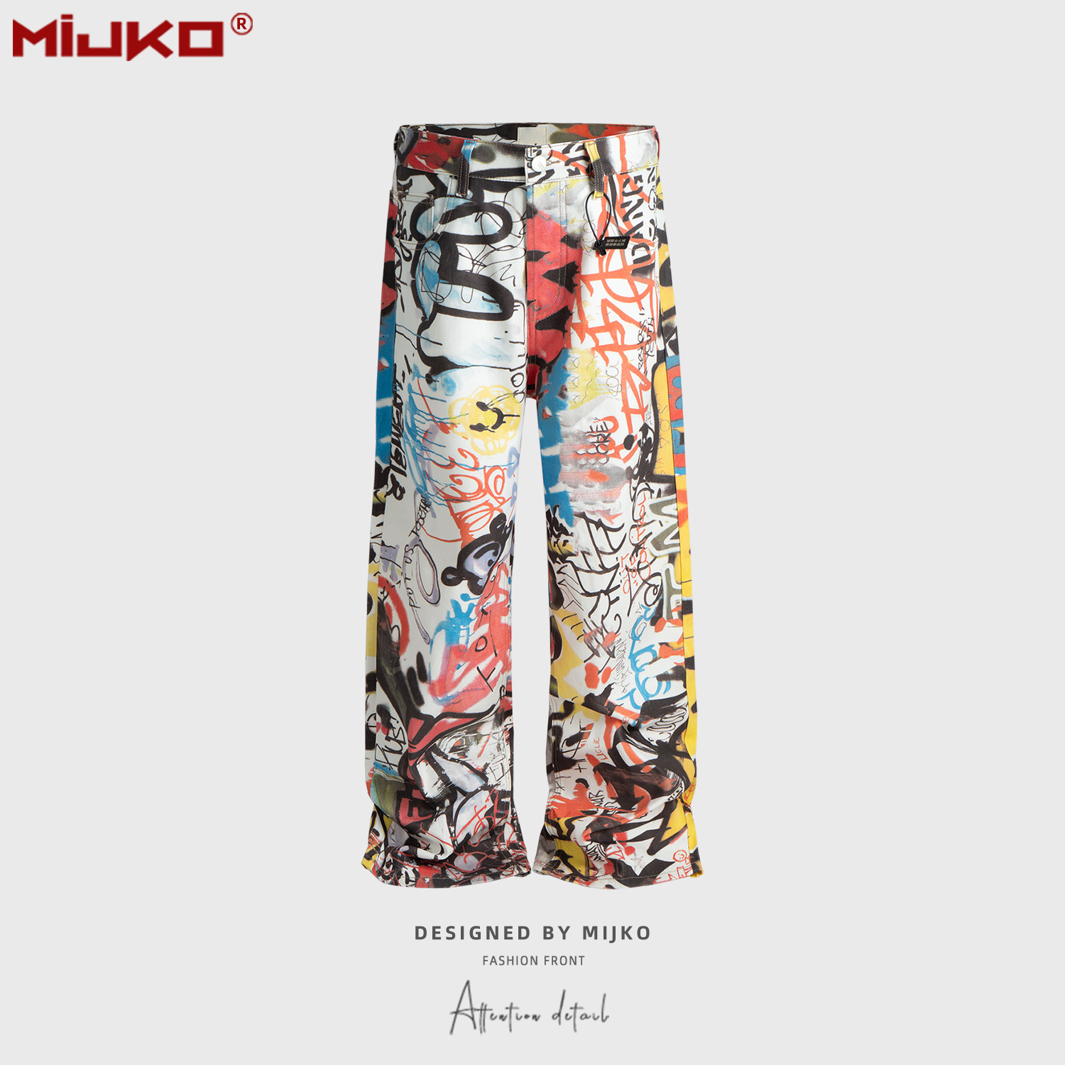 Pantaloni larghi da uomo con stampa graffiti, unisex, larghi, tubolari, multi-taglie, floreali, tendenza_voghion.com