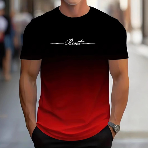 Bestselling TEMU Men's Summer 3D Digital Printing Simple Crew Neck Short Sleeve T-Shirt Breathable