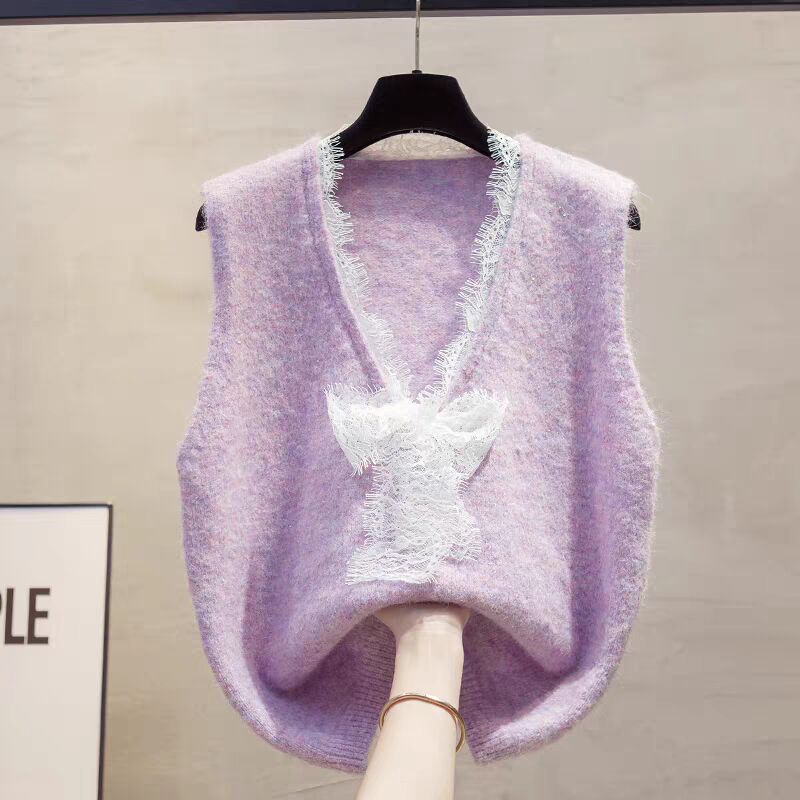 Cross-border V-collar chaleco de tejido de encaje para mujeres otoño y invierno 2025 nuevo suéter de abrazadera suelta image 6