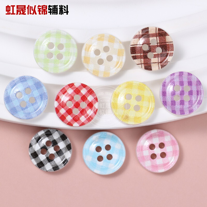Colorful Round Plaid Four-Eye Button Women's Shirt Dress Sweater Placket Cuff Decorative Buttons