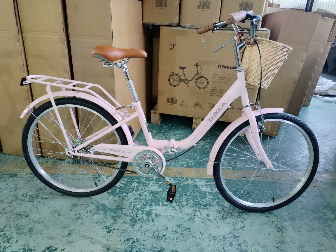 厂家直销跨境电商26寸折叠公主通勤自行车粉色淑城市女款单车