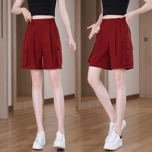 Summer thin work pants for women with high waist and wide legs, slimming straight tube pants, summer A-shaped quick-drying five-inch pants 