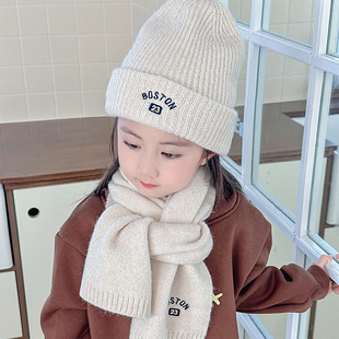 Ins South Korea Children's Hat Autumn and Winter suit Wool Hat Knitted Hat Two-Piece Set Boys' Baby Warm Ear Protection Hat