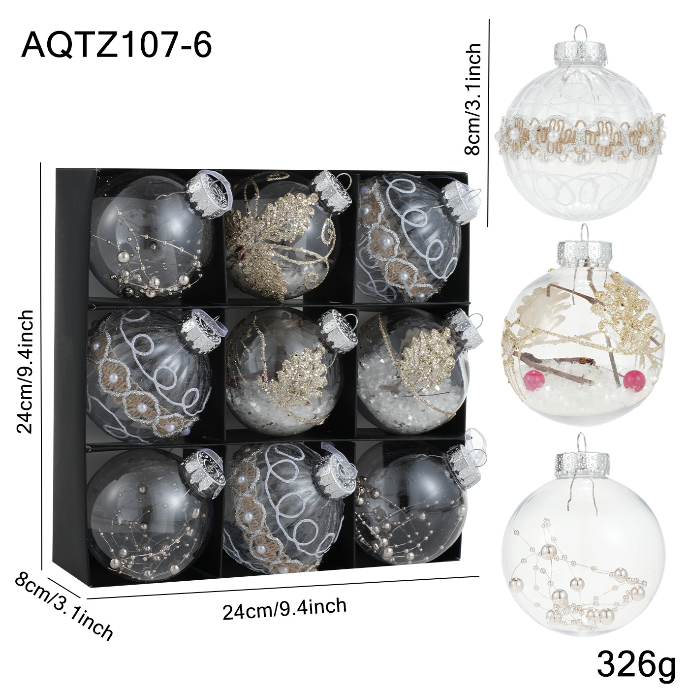 Nuevo producto 8CM pintado polvo adhesivo colorido bola de Navidad colgante bola set caja de decoración de Navidad colgante árbol de Navidad
