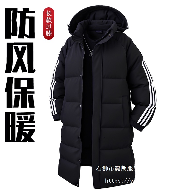 Popular three-stripe mid-length waterproof and warm cotton jacket for men, cross-border large-size cotton coat for men and couples, suitable for outdoor mountaineering