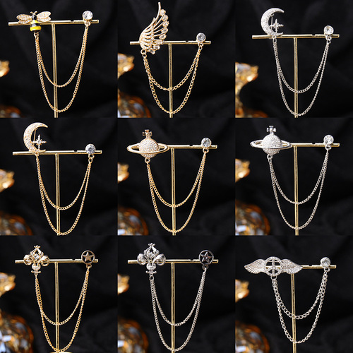 Retro Fashion Baroque Water Diamond Chain Brooch Anti-Stray Light Pearl Inlaid Flower, British Court Suit Accessory